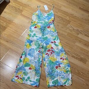 Lush Multicolor Tropical Leaf Wide-Leg Jumpsuit